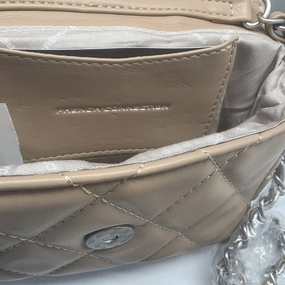 French Connection Quilted‎ Top Handle Crossbody Bag Purse Mell in Latte